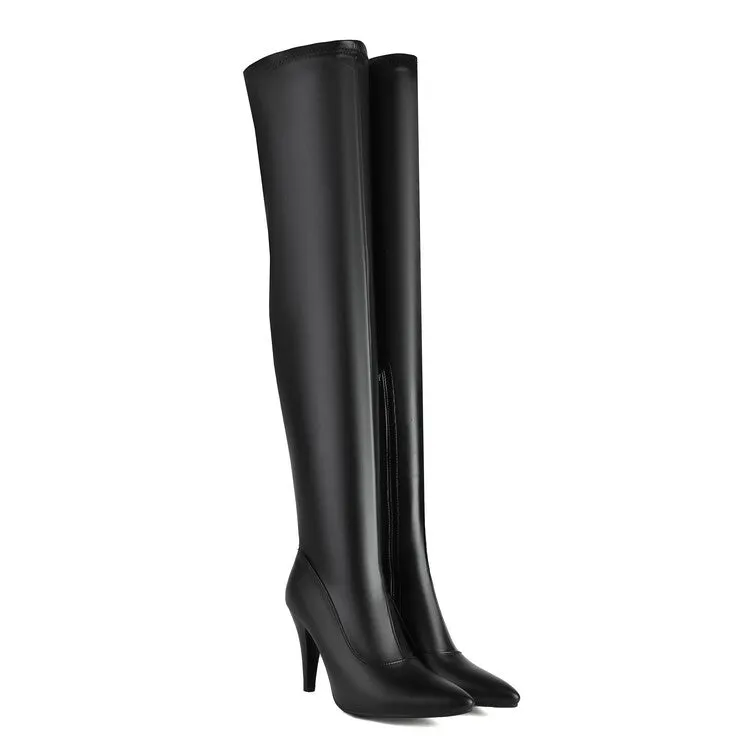 Women's Pointed Toe Spike Heel Stretch Thigh-high Boots