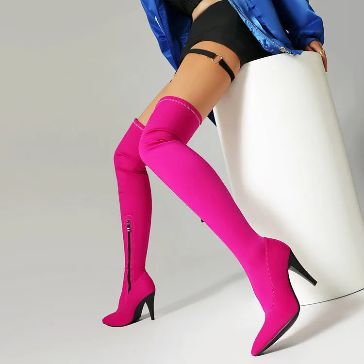 Women's Pointed Toe Spike Heel Stretch Thigh-high Boots
