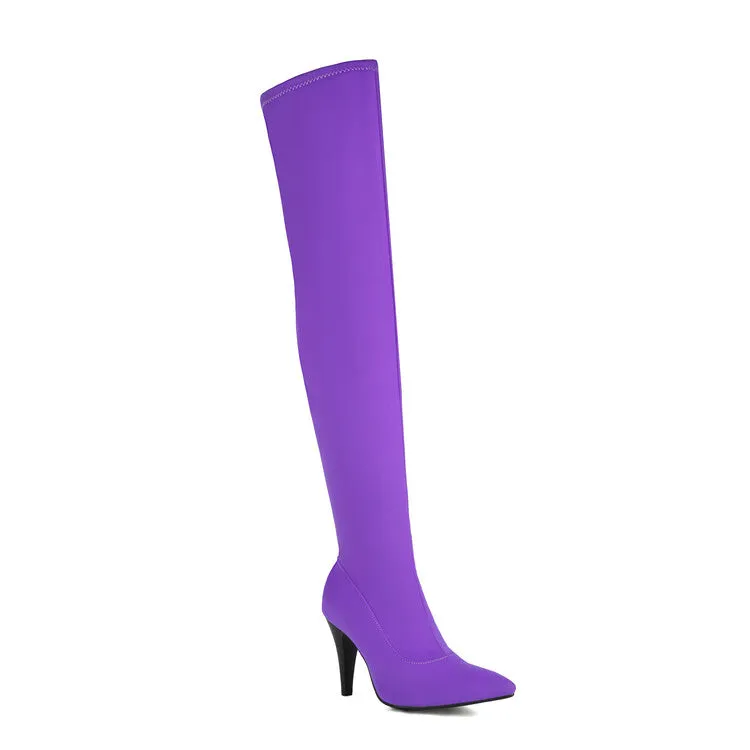 Women's Pointed Toe Spike Heel Stretch Thigh-high Boots