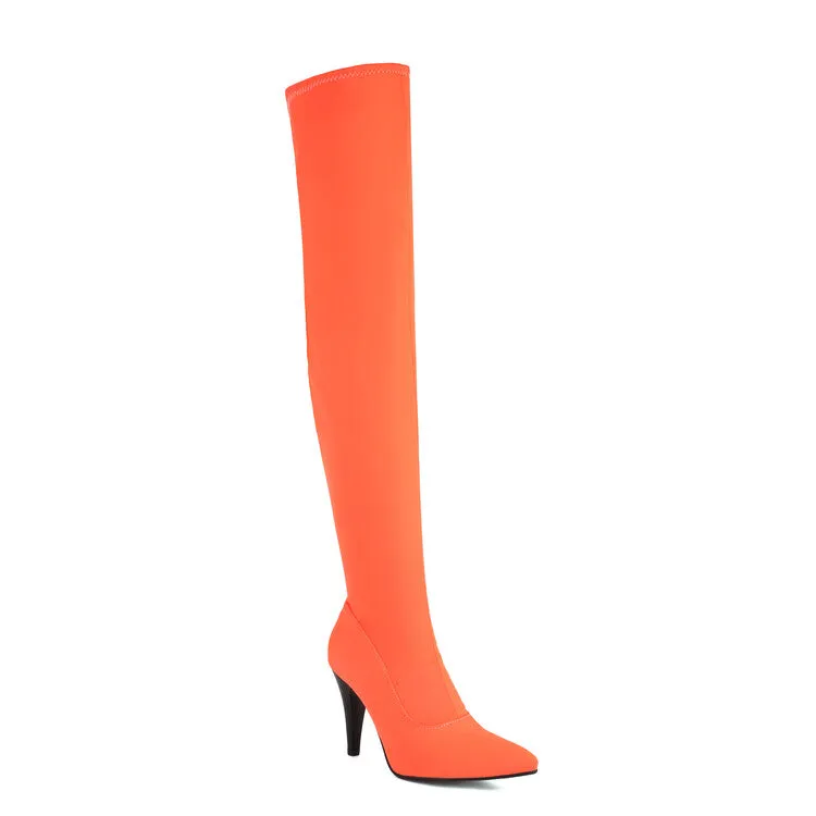 Women's Pointed Toe Spike Heel Stretch Thigh-high Boots