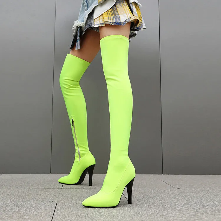 Women's Pointed Toe Spike Heel Stretch Thigh-high Boots