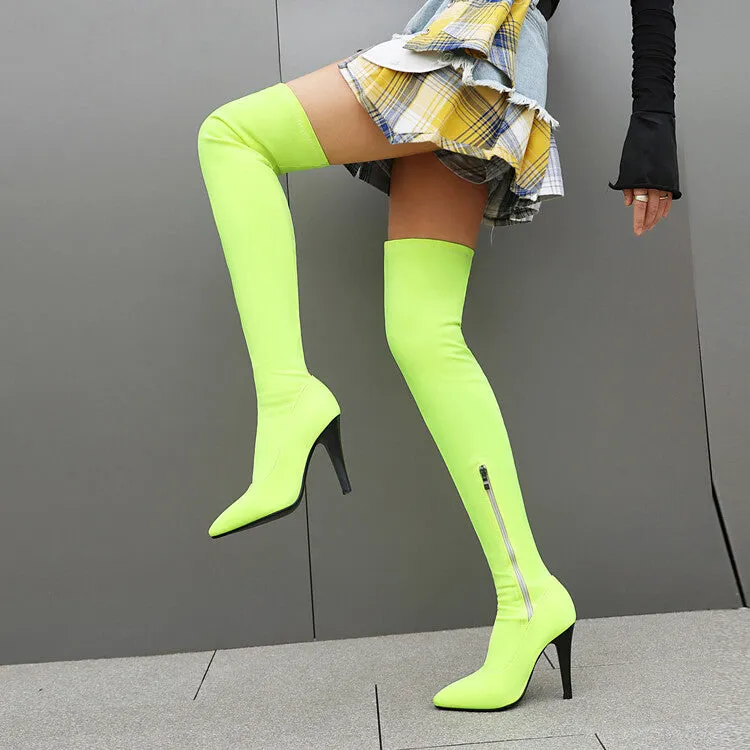 Women's Pointed Toe Spike Heel Stretch Thigh-high Boots