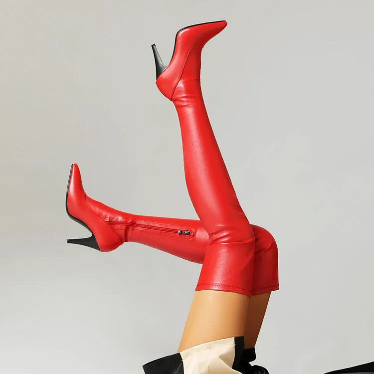 Women's Pointed Toe Spike Heel Stretch Thigh-high Boots
