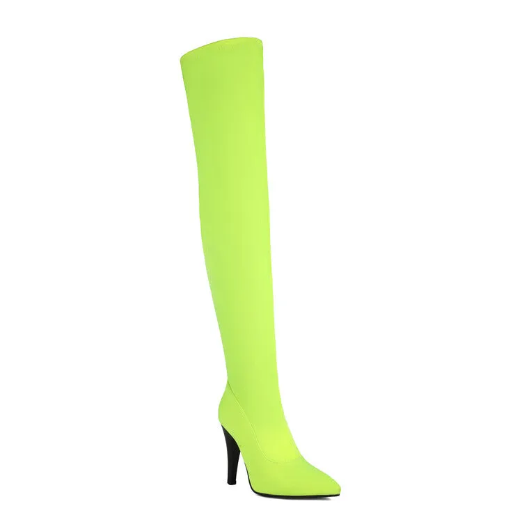Women's Pointed Toe Spike Heel Stretch Thigh-high Boots
