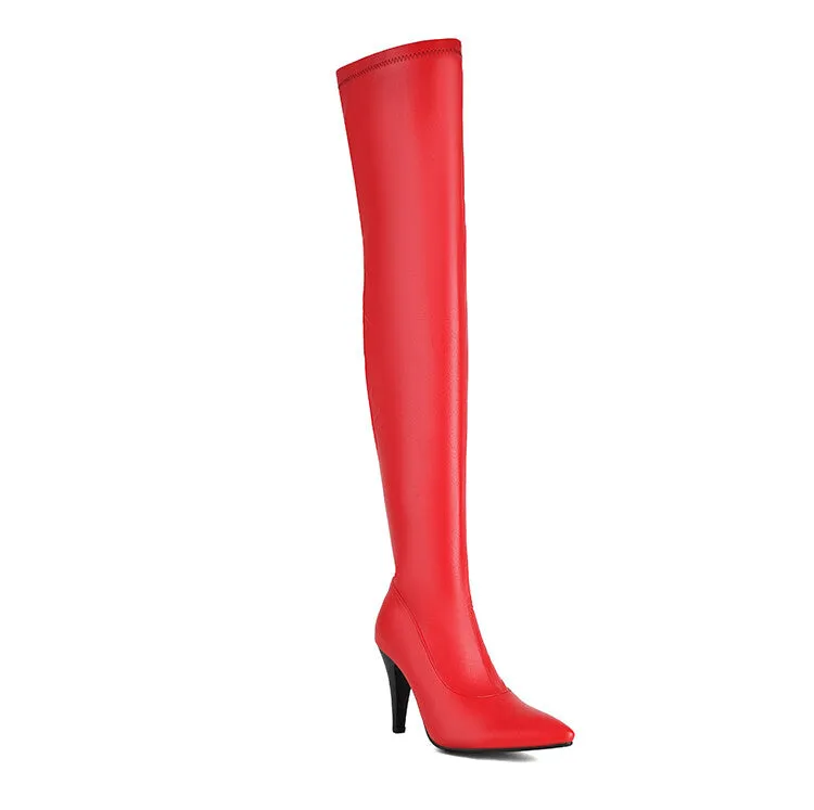 Women's Pointed Toe Spike Heel Stretch Thigh-high Boots