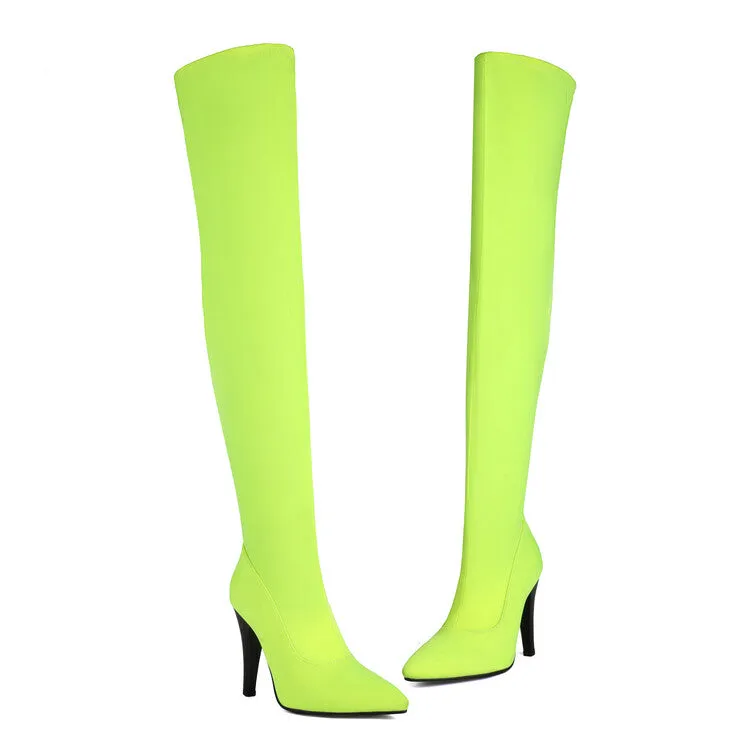 Women's Pointed Toe Spike Heel Stretch Thigh-high Boots