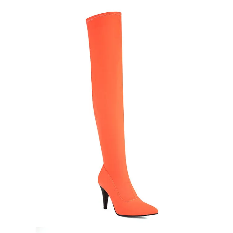 Women's Pointed Toe Spike Heel Stretch Thigh-high Boots