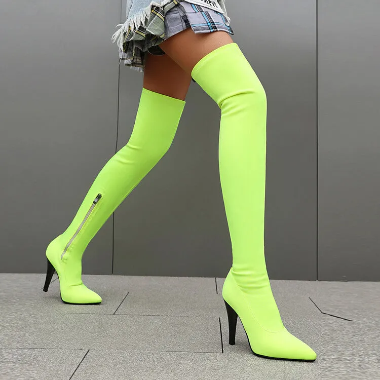 Women's Pointed Toe Spike Heel Stretch Thigh-high Boots
