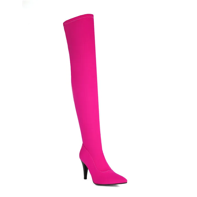 Women's Pointed Toe Spike Heel Stretch Thigh-high Boots