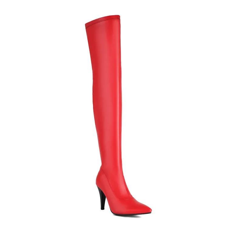 Women's Pointed Toe Spike Heel Stretch Thigh-high Boots