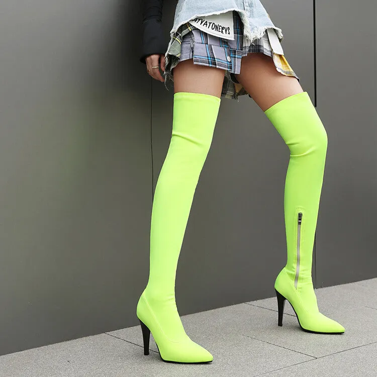 Women's Pointed Toe Spike Heel Stretch Thigh-high Boots