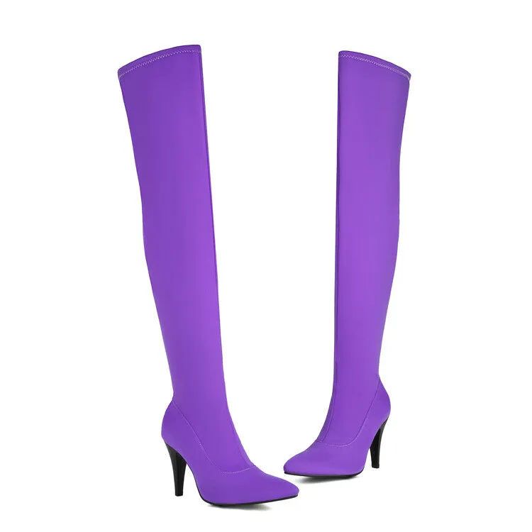 Women's Pointed Toe Spike Heel Stretch Thigh-high Boots