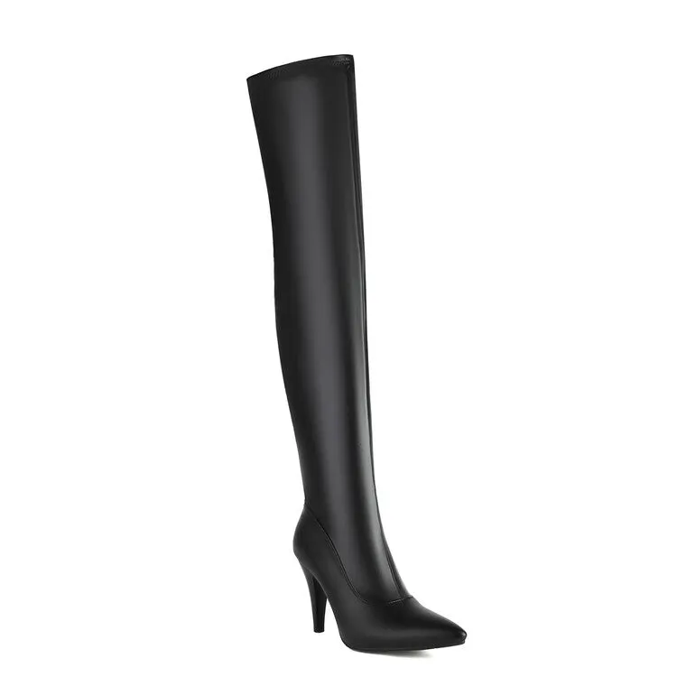 Women's Pointed Toe Spike Heel Stretch Thigh-high Boots