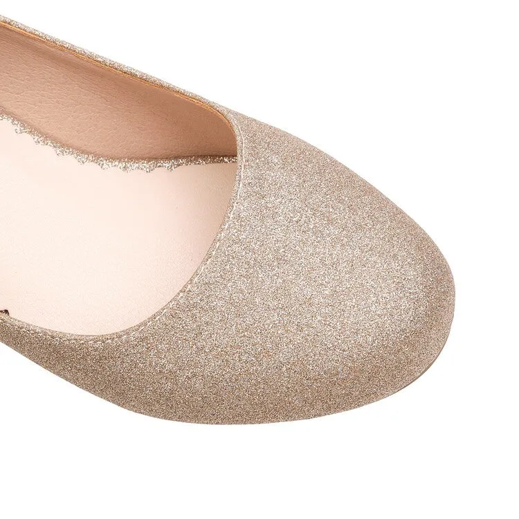 Women's Pumps Solid Color Bling Bling Butterfly Knot Ankle Strap Block Heel Shoes
