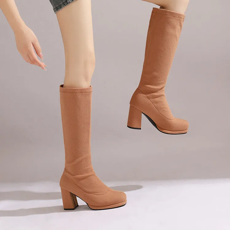 Women's Round Toe Square Heel Knee-High Boots
