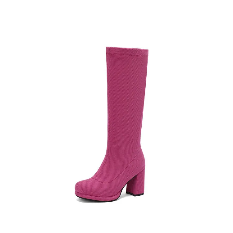 Women's Round Toe Square Heel Knee-High Boots
