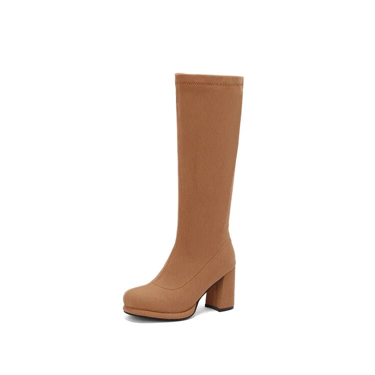 Women's Round Toe Square Heel Knee-High Boots