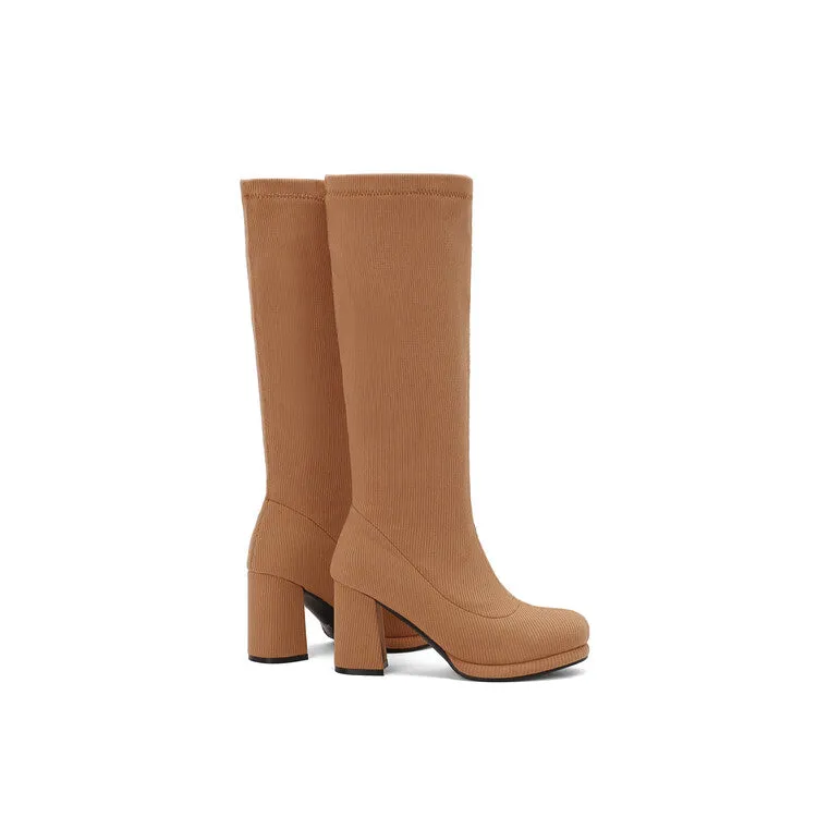 Women's Round Toe Square Heel Knee-High Boots