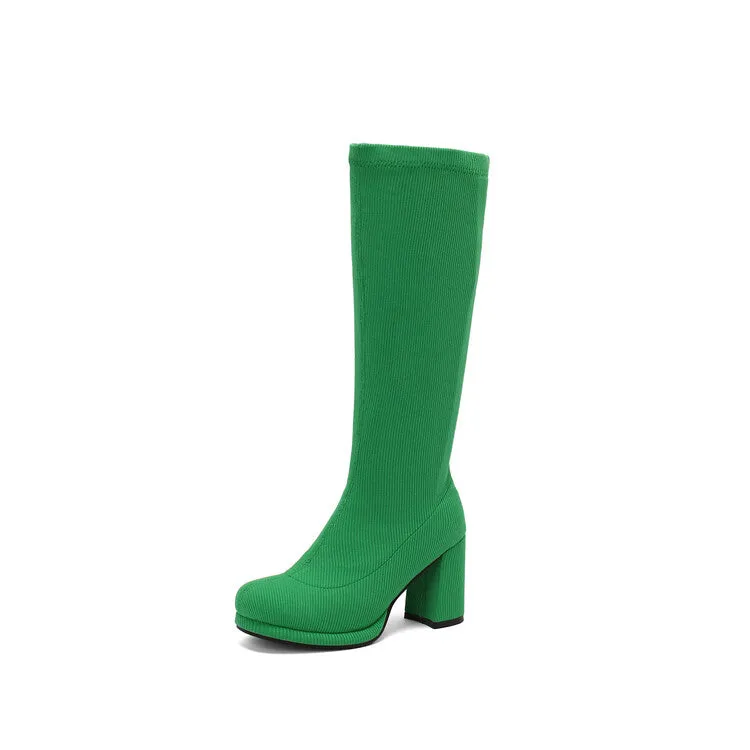 Women's Round Toe Square Heel Knee-High Boots