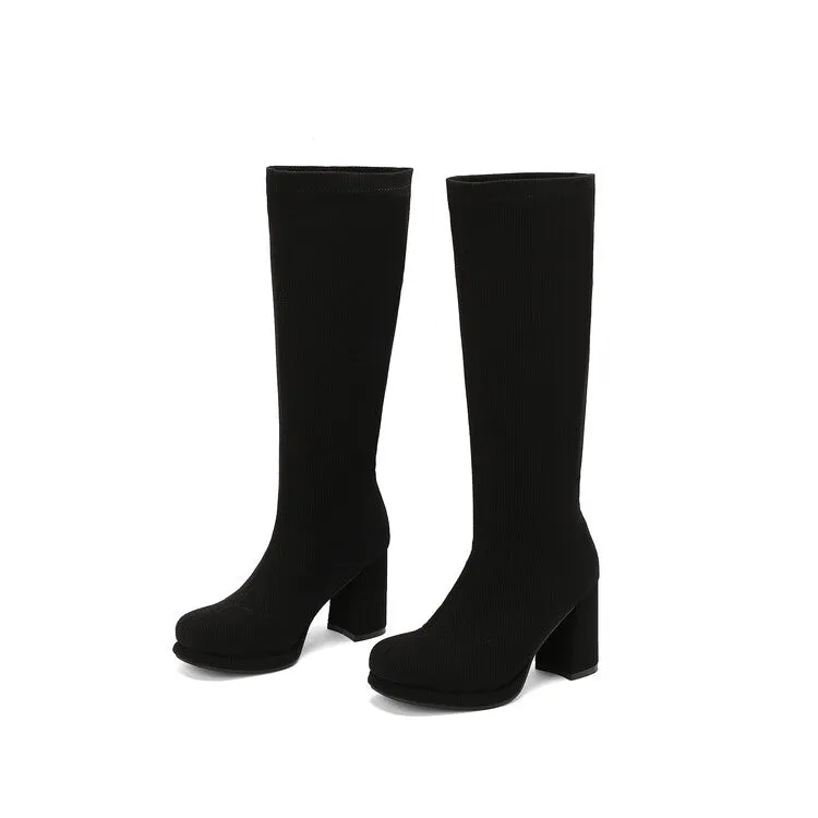 Women's Round Toe Square Heel Knee-High Boots