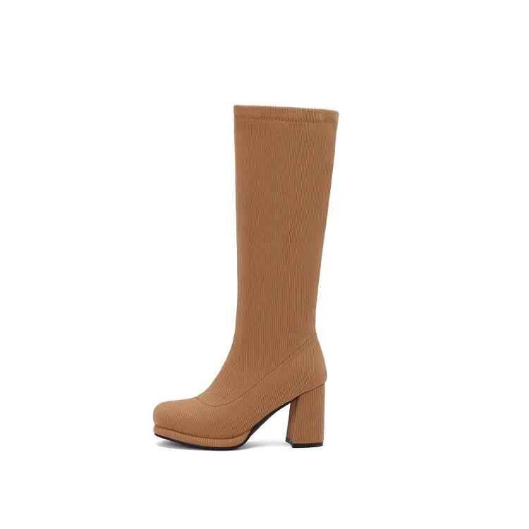 Women's Round Toe Square Heel Knee-High Boots
