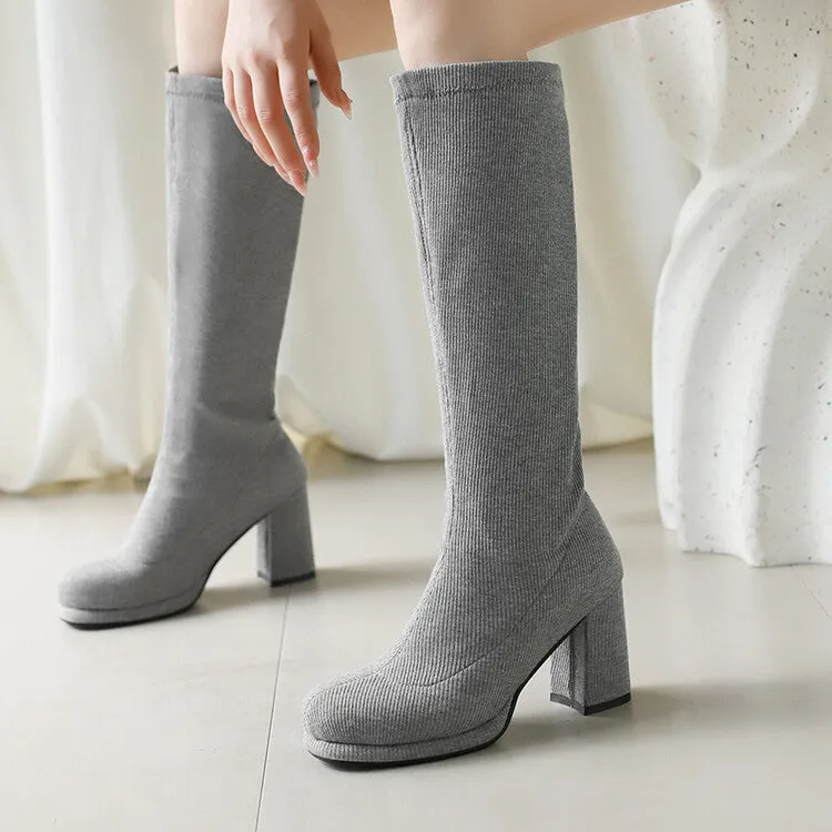 Women's Round Toe Square Heel Knee-High Boots