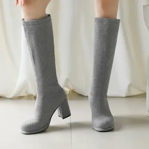 Women's Round Toe Square Heel Knee-High Boots