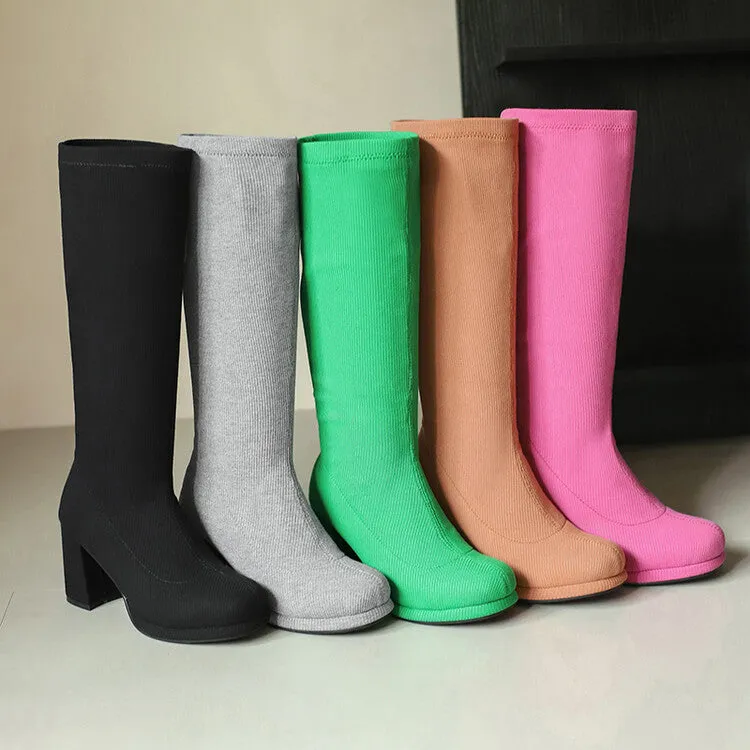 Women's Round Toe Square Heel Knee-High Boots