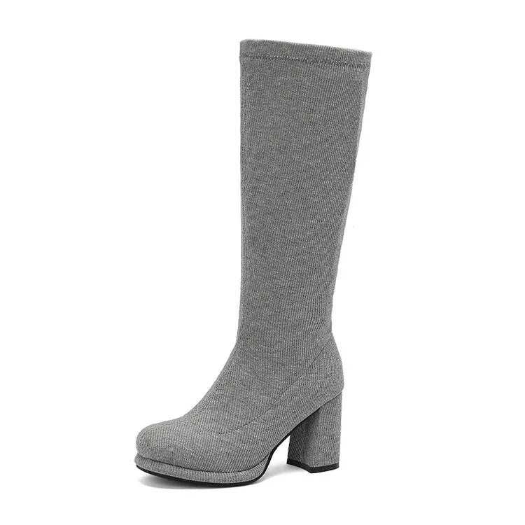 Women's Round Toe Square Heel Knee-High Boots