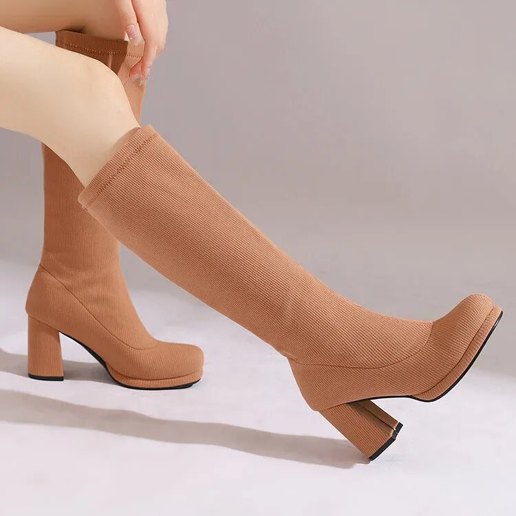 Women's Round Toe Square Heel Knee-High Boots