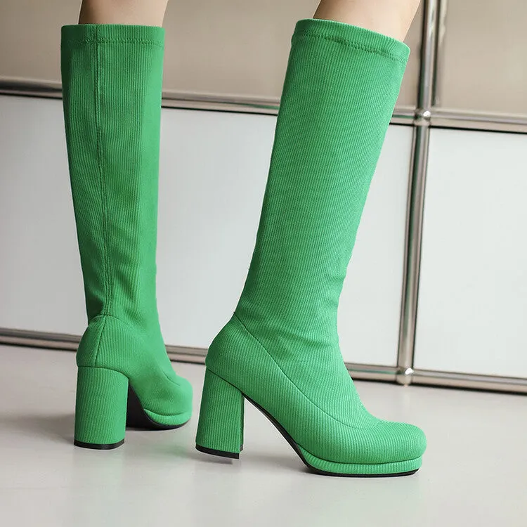 Women's Round Toe Square Heel Knee-High Boots
