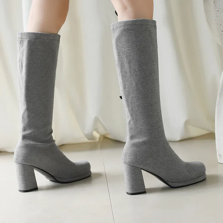 Women's Round Toe Square Heel Knee-High Boots