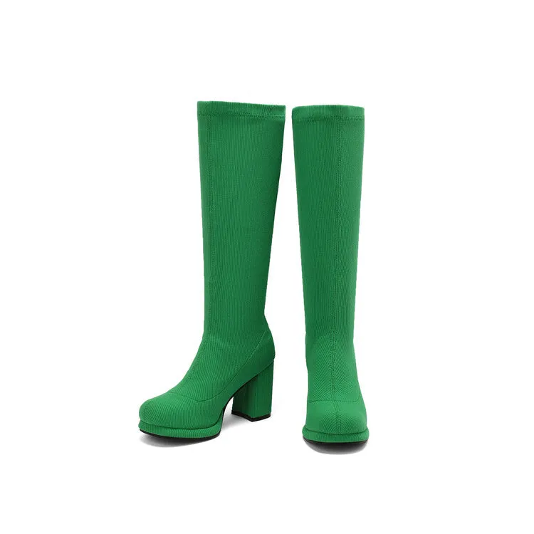 Women's Round Toe Square Heel Knee-High Boots