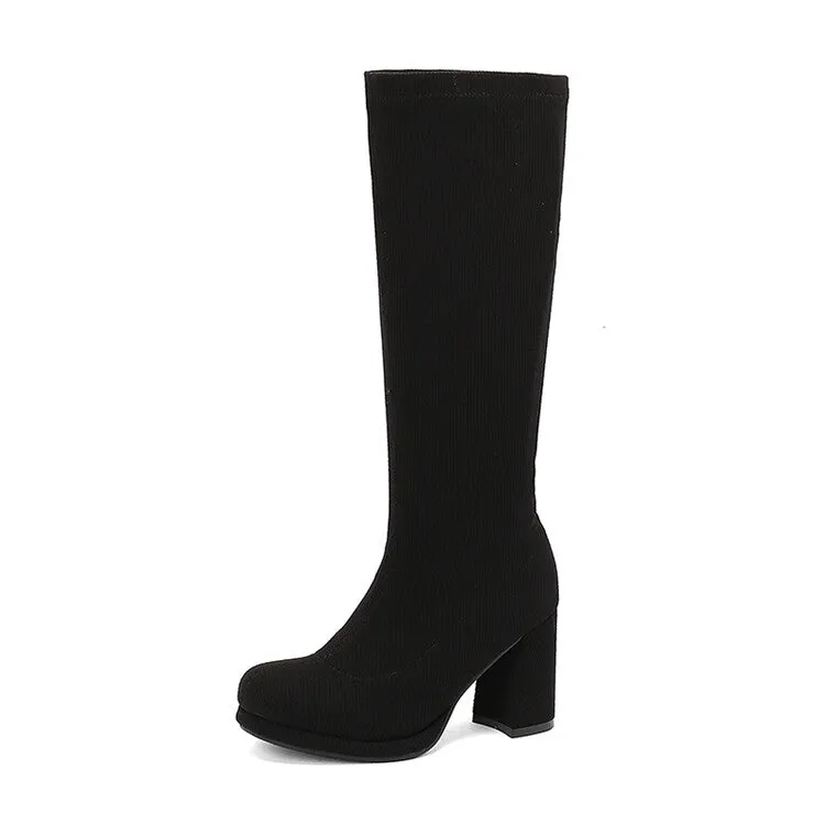 Women's Round Toe Square Heel Knee-High Boots
