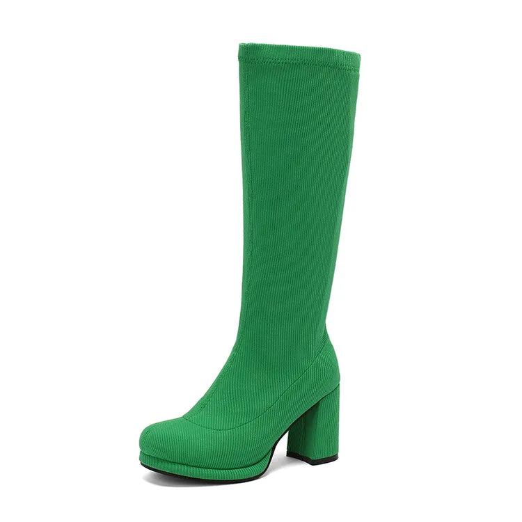 Women's Round Toe Square Heel Knee-High Boots