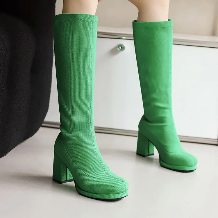 Women's Round Toe Square Heel Knee-High Boots