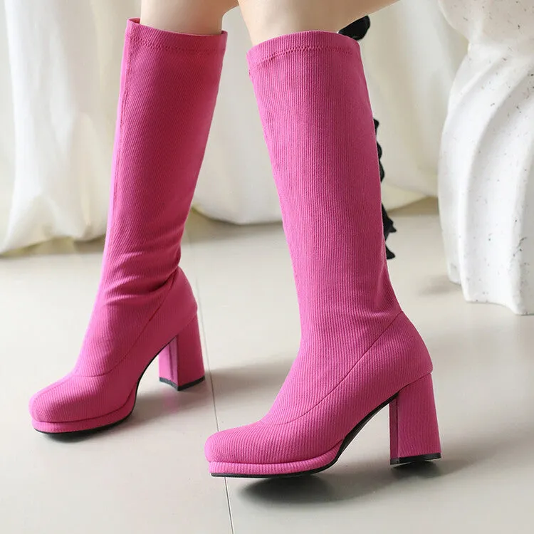 Women's Round Toe Square Heel Knee-High Boots