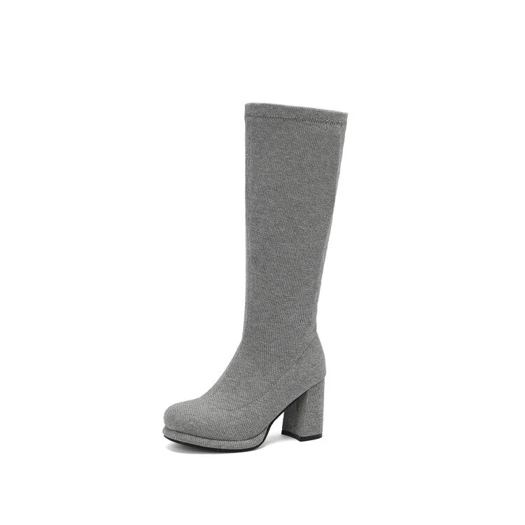 Women's Round Toe Square Heel Knee-High Boots