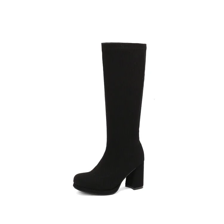 Women's Round Toe Square Heel Knee-High Boots