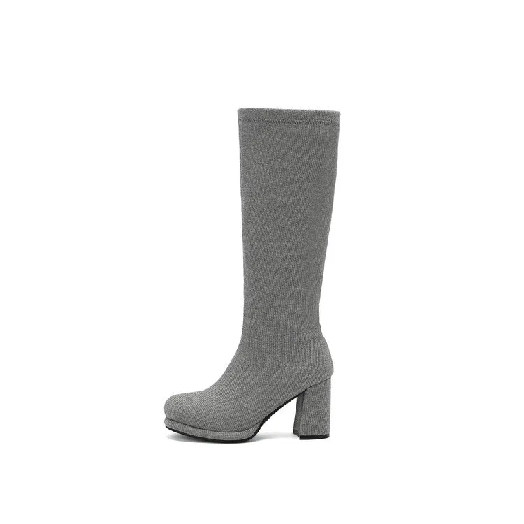 Women's Round Toe Square Heel Knee-High Boots