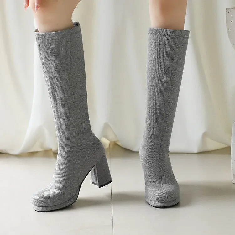 Women's Round Toe Square Heel Knee-High Boots