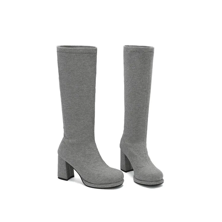 Women's Round Toe Square Heel Knee-High Boots