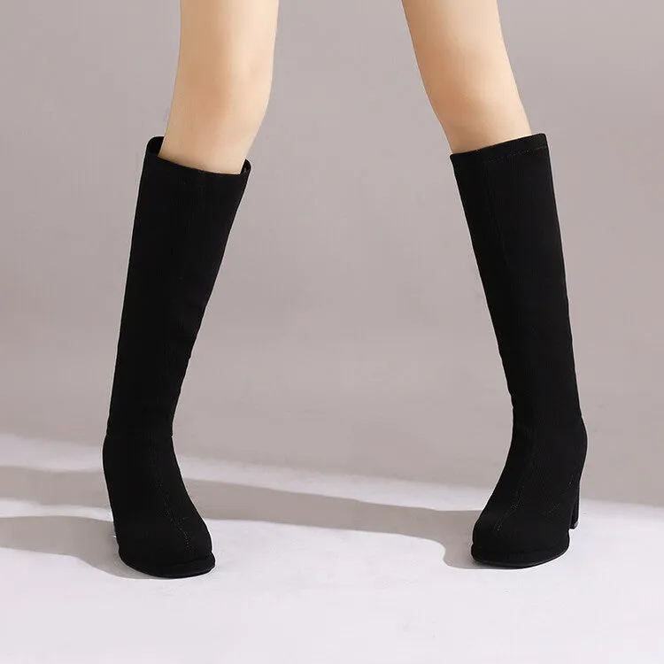 Women's Round Toe Square Heel Knee-High Boots