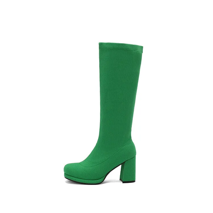Women's Round Toe Square Heel Knee-High Boots