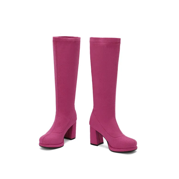 Women's Round Toe Square Heel Knee-High Boots