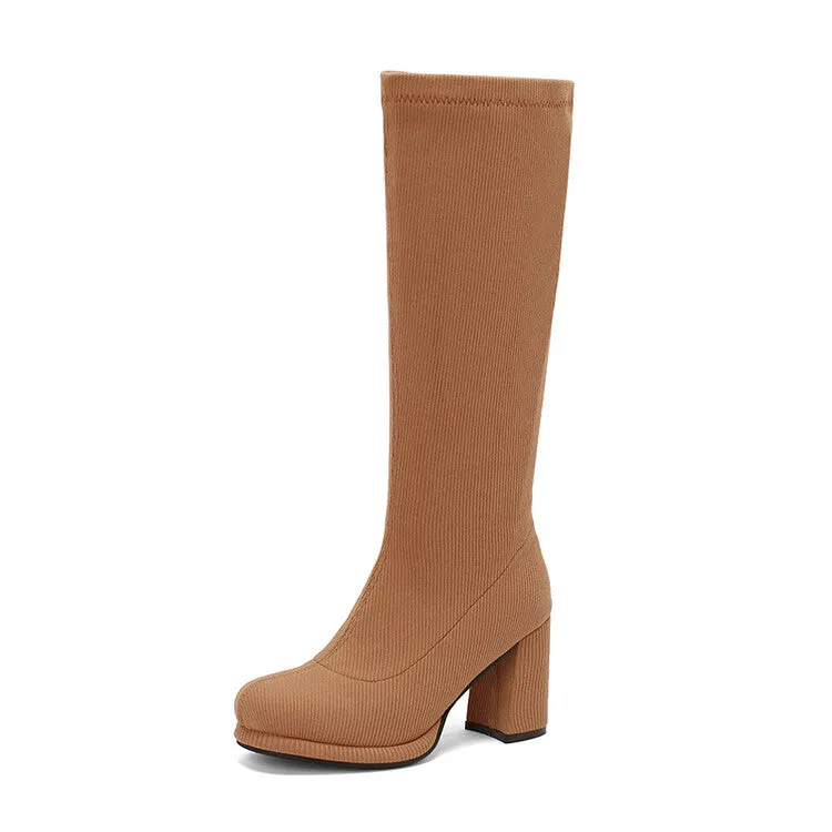Women's Round Toe Square Heel Knee-High Boots