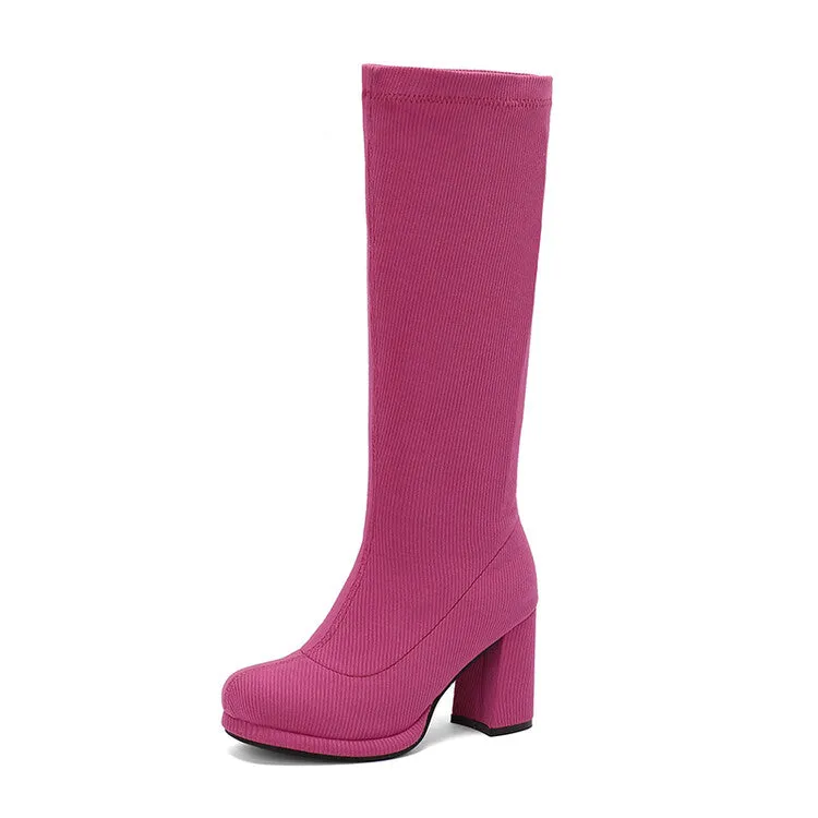 Women's Round Toe Square Heel Knee-High Boots
