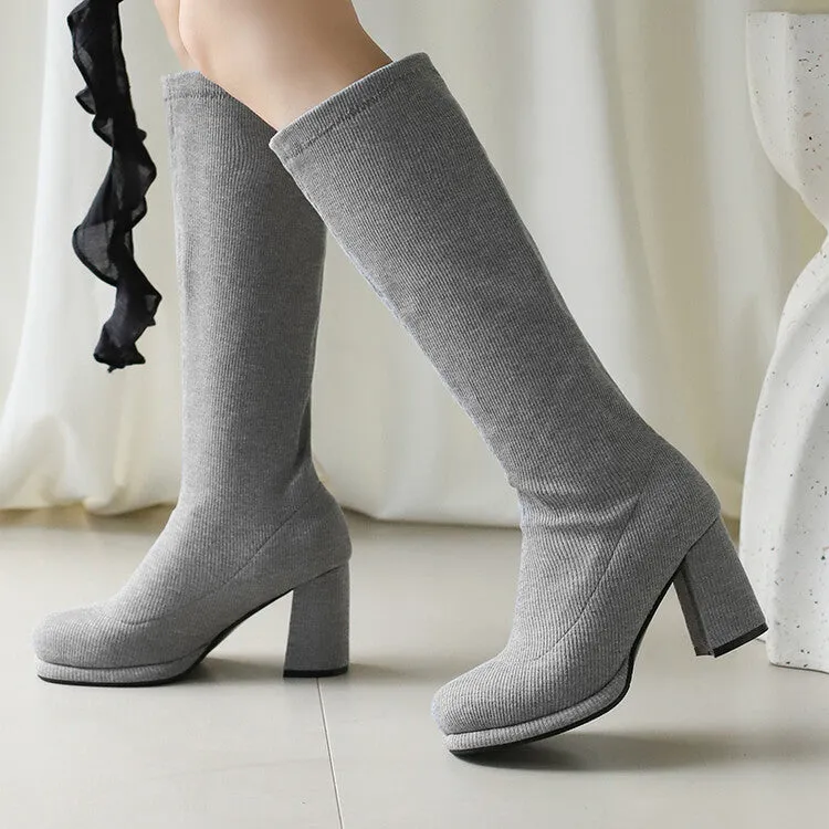 Women's Round Toe Square Heel Knee-High Boots
