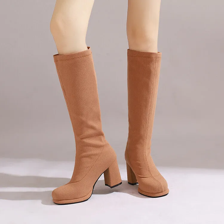 Women's Round Toe Square Heel Knee-High Boots
