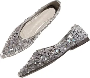 Women's Sequin Pointed Toe Flats Fashionable Glitter Sequins Ballet Flats Formal Shoes Comfortable Slip-On Non-Slip Low Heel Sparkly Wedding Bridal Dress Shoe